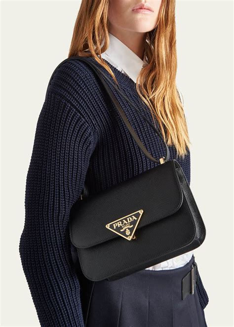 prada triangle logo flap leather crossbody bag